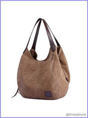 Canvas Hobo Bag Multi-Pocket Shoulder Purse Tote Handbag